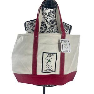 Canvas Tote Bag With Red Trim "Let Life Be A Wag" Design